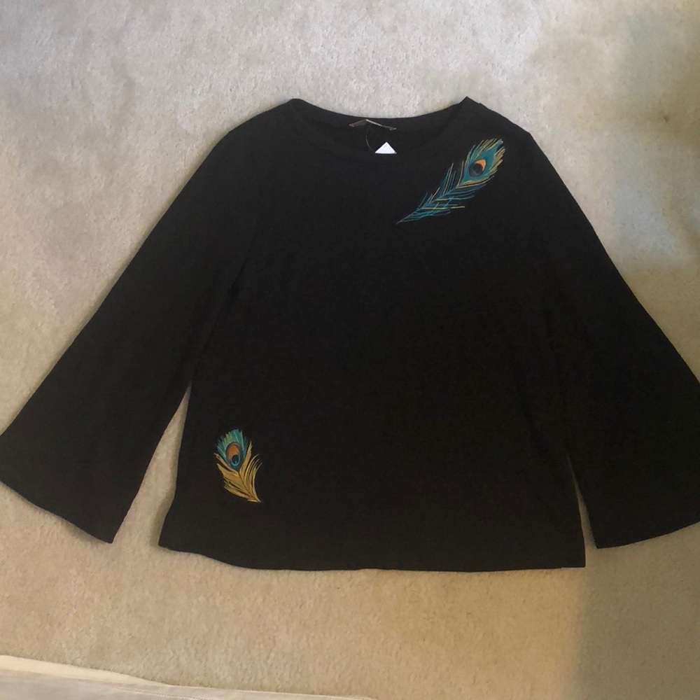 LOFT peacock cotton sweater w/Bell sleeves